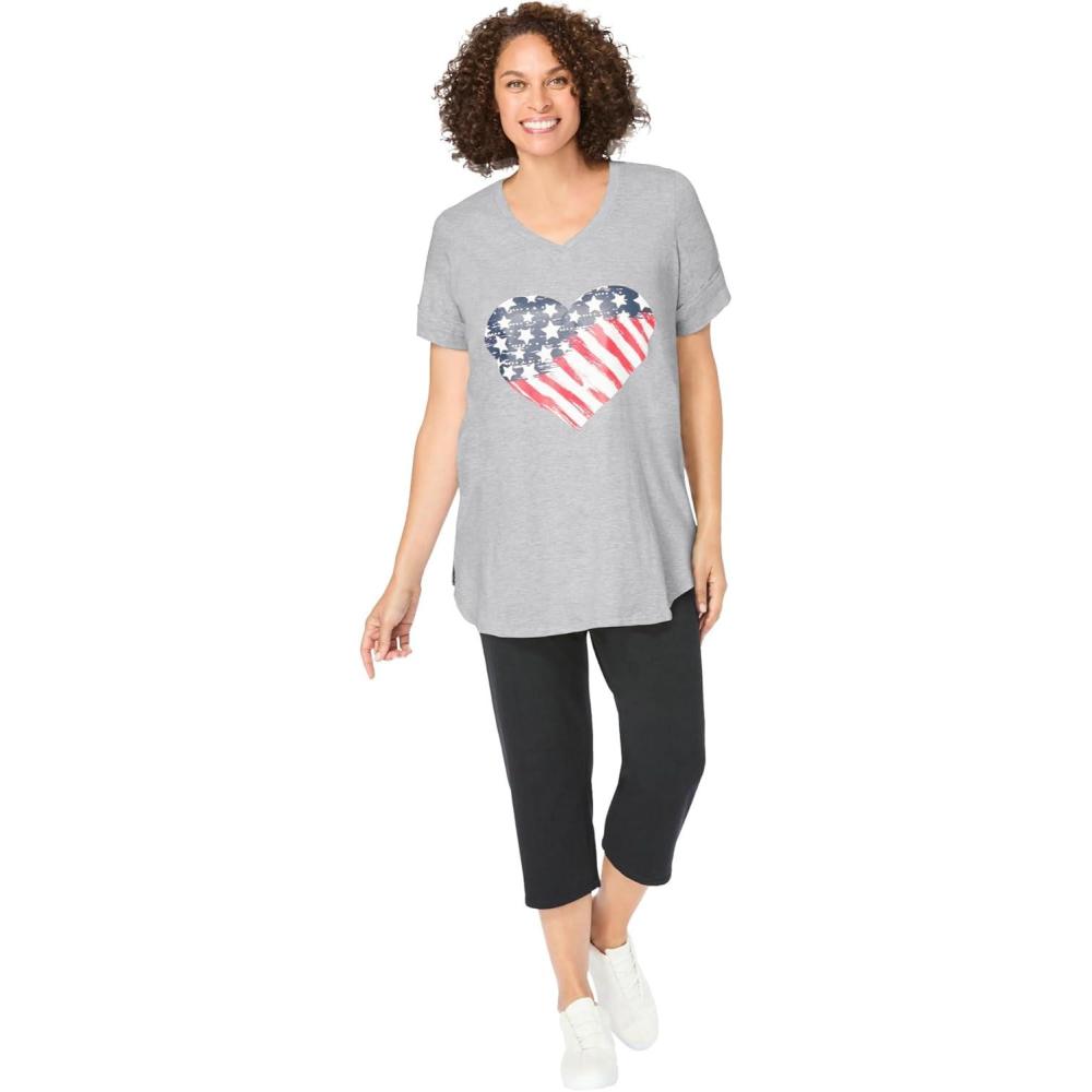 image:imageWoman Within Plus Size TwoPiece VNeck Tunic amp Capri SetHeather Grey Americana Heart