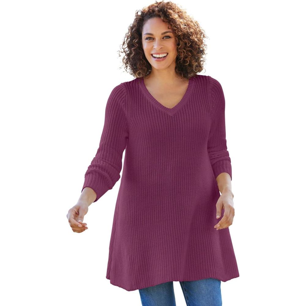 image:imageWoman Within Plus Size VNeck Shaker ALine SweaterDeep Claret