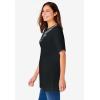 Woman Within Plus Size 7-Day Embroidered Layered-Look Tunic(Black Flower Embroidery)