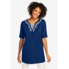Woman Within Plus Size 7-Day Embroidered Layered-Look Tunic(French Blue Flower Embroidery)