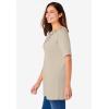 Woman Within Plus Size 7-Day Embroidered Layered-Look Tunic(Natural Khaki Flower Embroidery)