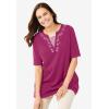 Woman Within Plus Size 7-Day Embroidered Layered-Look Tunic(Raspberry Flower Embroidery)