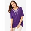 Woman Within Plus Size 7-Day Embroidered Layered-Look Tunic(Soft Iris Flower Embroidery)