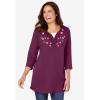 Woman Within Plus Size 7-Day Layered-Look Embroidered Henley Tunic(Deep Teal Embroidery)