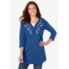 Woman Within Plus Size 7-Day Layered-Look Embroidered Henley Tunic(Radiant Purple Embroidery)