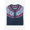 Woman Within Plus Size Fair Isle Cardigan Sweater(Black Fair Isle Stripe)