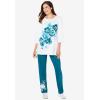 Woman Within Plus Size Floral Tee And Pant Set(Deep Teal Floral Placement)