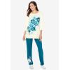 Woman Within Plus Size Floral Tee And Pant Set(Plum Purple Floral Placement)