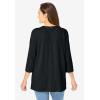 Woman Within Plus Size Lace-Up Three-Quarter Sleeve Tee(Black)