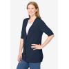 Woman Within Plus Size Lightweight Short Sleeve V-Neck Cardigan Sweater(Navy)