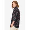 Woman Within Plus Size No Iron Three-Quarter Sleeve Peachskin Shirt(Black Floral)