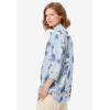 Woman Within Plus Size No Iron Three-Quarter Sleeve Peachskin Shirt(Pearl Grey Romantic Floral)