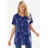 Woman Within Plus Size Perfect Printed Short-Sleeve V-Neck Tunic(Azure Butterfly Bloom)