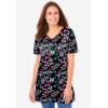 Woman Within Plus Size Perfect Printed Short-Sleeve V-Neck Tunic(Black Multi Garden)