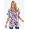 Woman Within Plus Size Perfect Printed Short-Sleeve V-Neck Tunic(Heather Grey Field Floral)