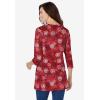 Woman Within Plus Size Perfect Printed Three-Quarter Sleeve Crewneck Tunic(Classic Red Textured Snowflake)