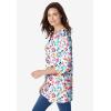 Woman Within Plus Size Perfect Printed Three-Quarter Sleeve Crewneck Tunic(Heather Grey Field Floral)