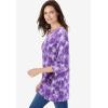 Woman Within Plus Size Perfect Printed Three-Quarter Sleeve Crewneck Tunic(Petal Purple Tie Dye)