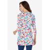 Woman Within Plus Size Perfect Printed Three-Quarter Sleeve Crewneck Tunic(White Painterly Bloom)
