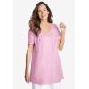 Woman Within Plus Size Perfect Short-Sleeve Shirred U-Neck Tunic(Black)