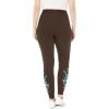 Woman Within Plus Size Petite Stretch-Cotton Knit Pull-On Embroidered Leggings(Chocolate Floral Embroidery)