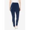 Woman Within Plus Size Petite Stretch-Cotton Knit Pull-On Embroidered Leggings(Navy Banana Floral Embroidery)
