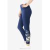 Woman Within Plus Size Petite Stretch-Cotton Knit Pull-On Embroidered Leggings(Navy Banana Floral Embroidery)