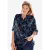 Woman Within Plus Size Rayon Three-Quarter Sleeve Effortless Tab-Front Blouse(White Blue Painted Floral)