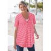 Woman Within Plus Size Seersucker Baseball Shirt(Raspberry Sorbet Pop Stripe)