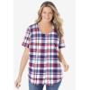 Woman Within Plus Size Seersucker Baseball Shirt(Red White Blue Plaid)