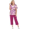 Woman Within Plus Size 2-Piece Tunic And Capri Set(Raspberry Palm Leaf)