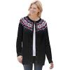 Woman Within Plus Size Fair Isle Cardigan Sweater(Black Fair Isle Stripe)