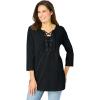 Woman Within Plus Size Lace-Up Three-Quarter Sleeve Tee(Black)