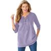 Woman Within Plus Size Lace-Up Three-Quarter Sleeve Tee(Pale Lilac)