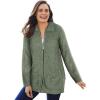 Woman Within Plus Size Marled Zip-Front Cable Knit Cardigan Sweater(Pine Sage Marled)