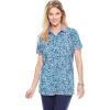 Woman Within Plus Size Perfect Printed Short-Sleeve Polo Shirt(Heather Grey Azure Blossom Vine)