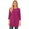 Woman Within Plus Size Perfect Three-Quarter-Sleeve Scoopneck Tunic(Raspberry)