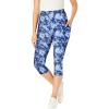 Woman Within Plus Size Petite Stretch-Cotton Knit Pull-On Printed Pocket Capri Leggings(Blue Tie Dye)