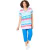 Woman Within Plus Size Two-Piece V-Neck Tunic & Capri Set(Paradise Blue Multi Tie-dye Stripe)