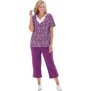 Woman Within Plus Size 2-Piece Tunic And Capri Set(Plum Purple Ditsy)