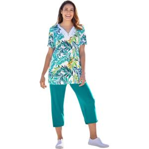 Woman Within Plus Size 2-Piece Tunic And Capri Set(Waterfall Palm Leaf)
