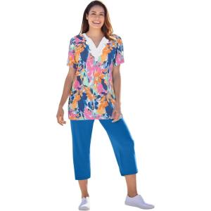 Woman Within Plus Size 2-Piece Tunic And Capri Set(White Multi Abstract)