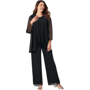 Woman Within Plus Size 3 Piece Cascade Pant Set(Black)