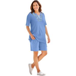 Woman Within Plus Size 7-Day Embroidered Layered-Look Tunic(French Blue Flower Embroidery)