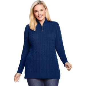 Woman Within Plus Size Cable Knit Half-Zip Pullover Sweater(Evening Blue)
