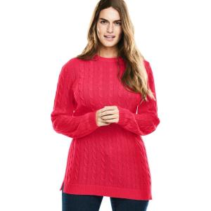 Woman Within Plus Size Cable Knit Pullover Crewneck Sweater(Vivid Red)