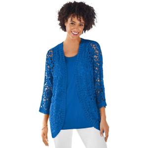Woman Within Plus Size Curved Hem Pointelle Cardigan Sweater(Bright Cobalt)