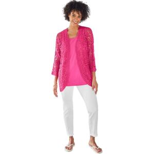 Woman Within Plus Size Curved Hem Pointelle Cardigan Sweater(Raspberry Sorbet)