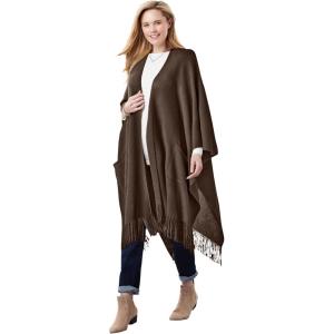 Woman Within Plus Size Fringed Cape Sweater(Chocolate)