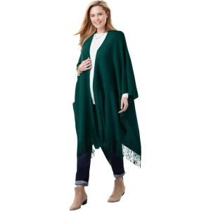 Woman Within Plus Size Fringed Cape Sweater(Emerald Green)